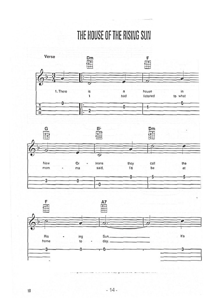 House of The Rising Sun Ukulele PDF