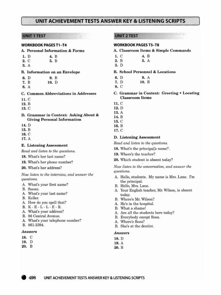 Achievement Test Answer Key & Scripts | PDF | Behavior Modification ...