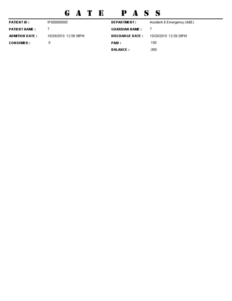 A&E Patient Admission Record | PDF | Health Care | Business