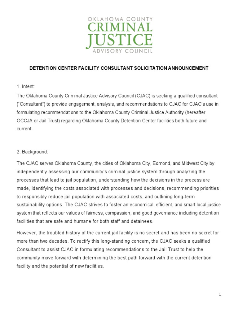 RFP For Jail Facilities Consultant by CJAC | PDF | Prison | Consultant
