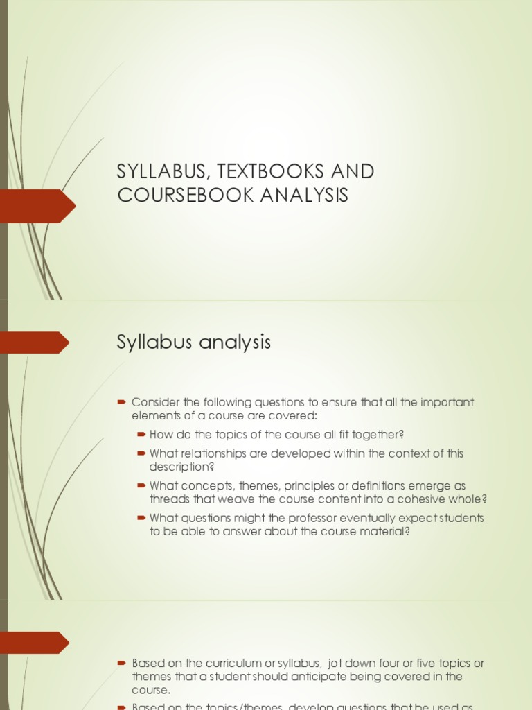 Syllabus, Textbooks and Coursebook Analysis | PDF | Textbook | Curriculum