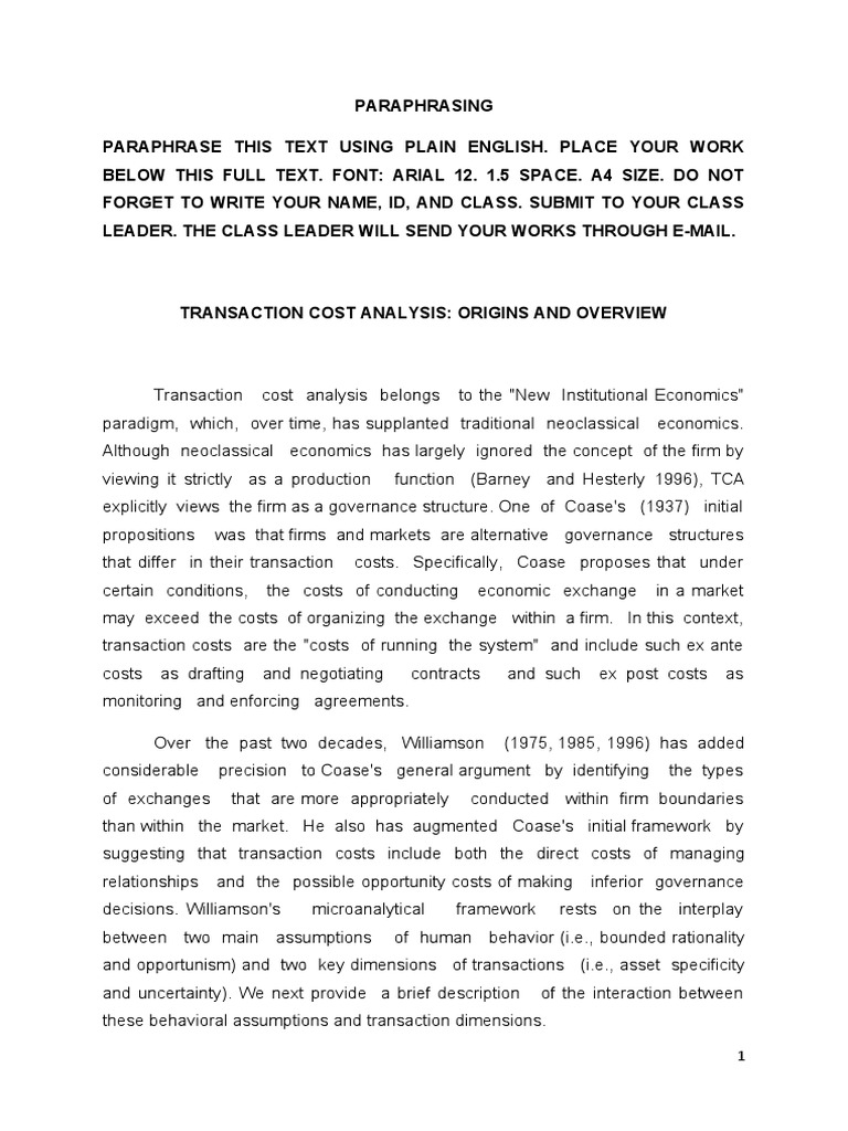 Paraphrasing Task 2 Advanced | PDF | Transaction Cost | Governance