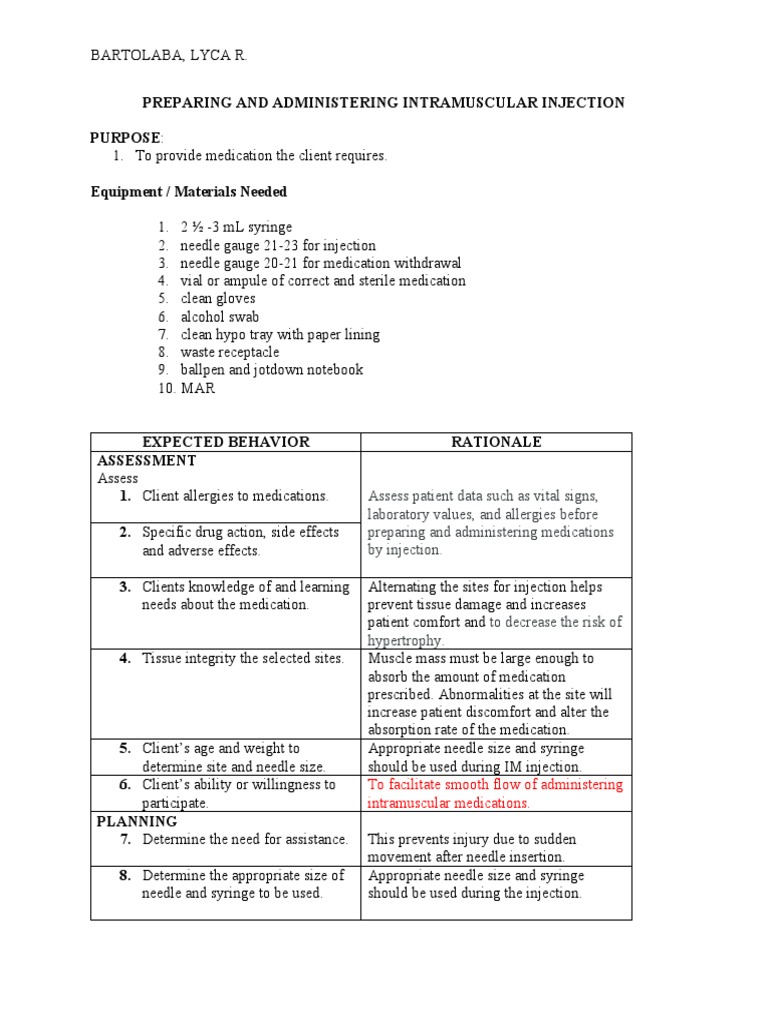 IM Injection Preparation Guide | PDF | Injection (Medicine) | Syringe