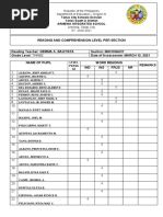 Form 3 Reading Comprehension Level Per Section Ais