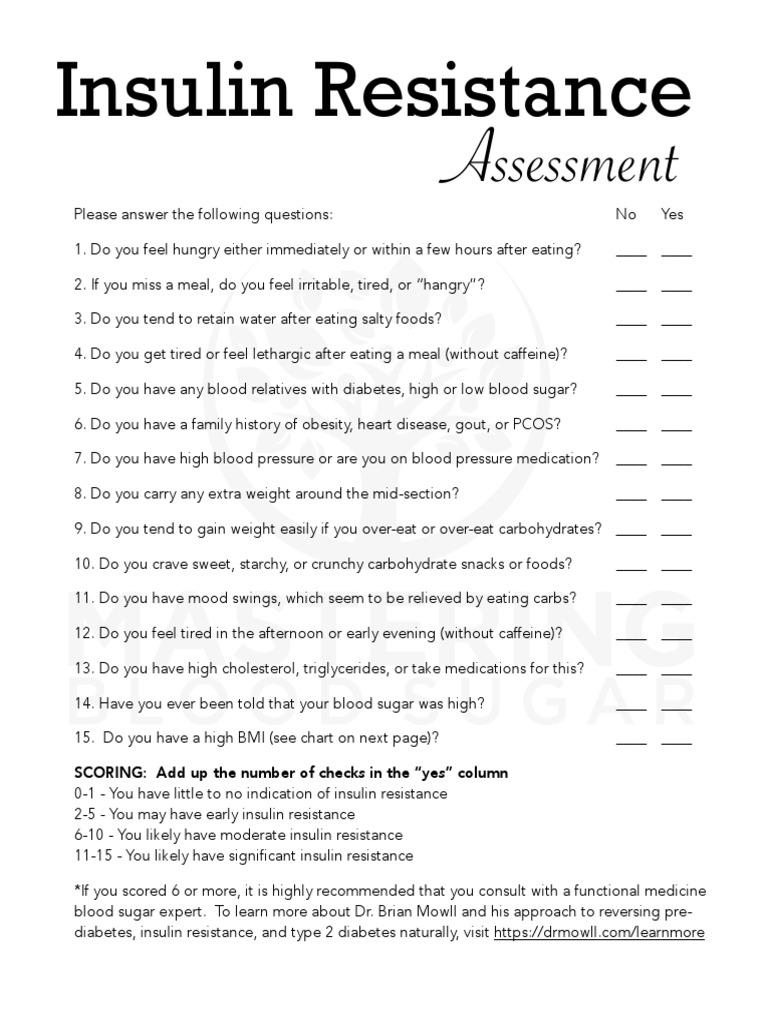 Insulin Resistance Assessment Quiz | PDF | Self-Improvement | Wellness