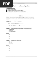 Unit 1 Indices and Logarithms: Learning Objectives