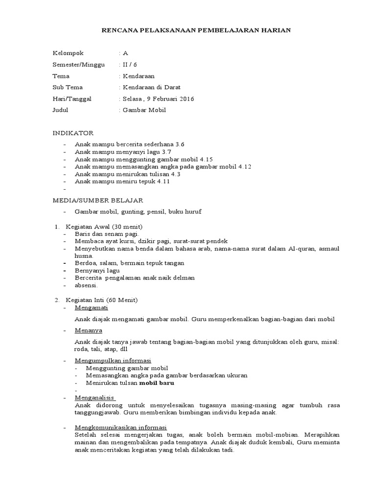 Tema Kendaraan TK A | PDF