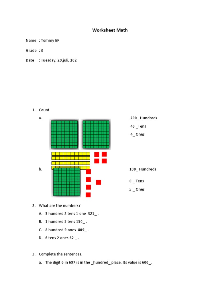 3rd Grade Math Worksheet on Place Value | PDF