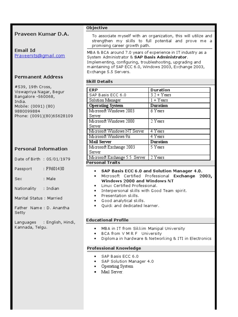 Praveen Kumar D.A. - SAP & IT Specialist Resume | PDF | Microsoft ...