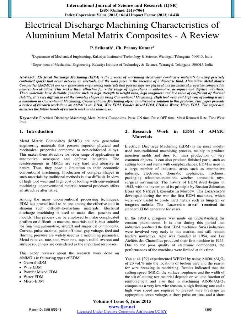 Electrical Discharge Machining Characteristics of Aluminium Metal ...