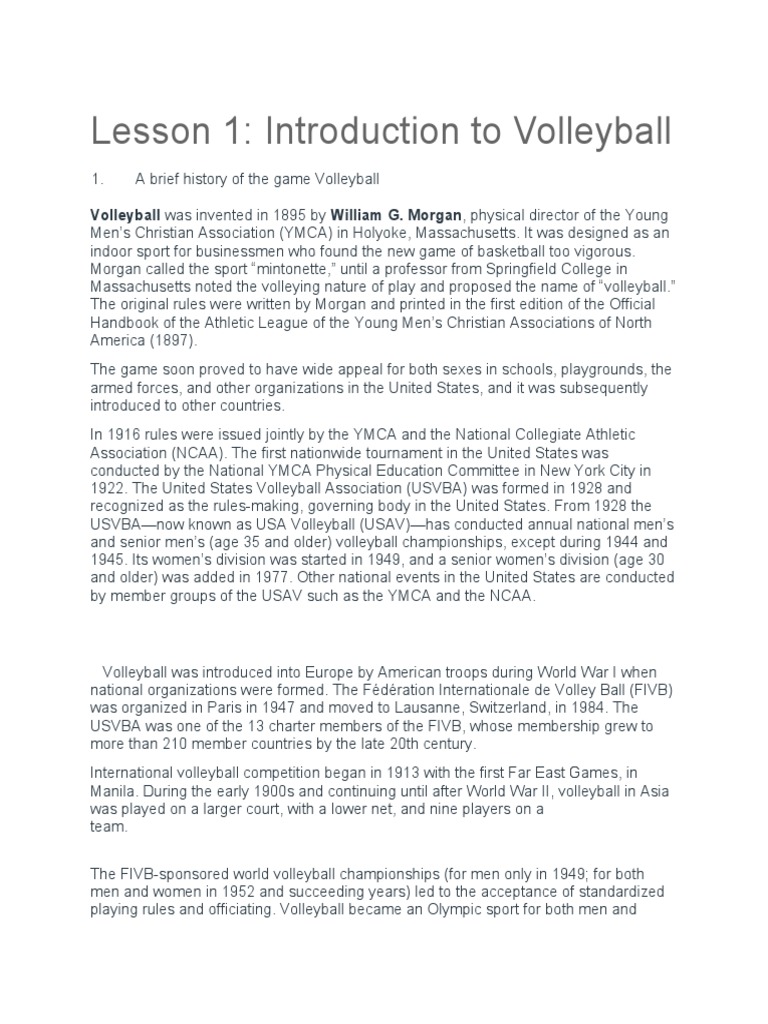 Lesson 1 Introduction To Volleyball PDF Volleyball Anatomical