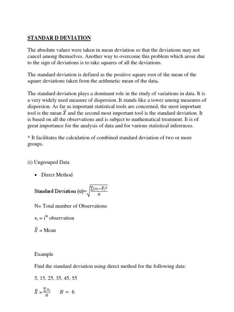 Standard Deviation: Methods & Examples | PDF | Coefficient Of Variation ...