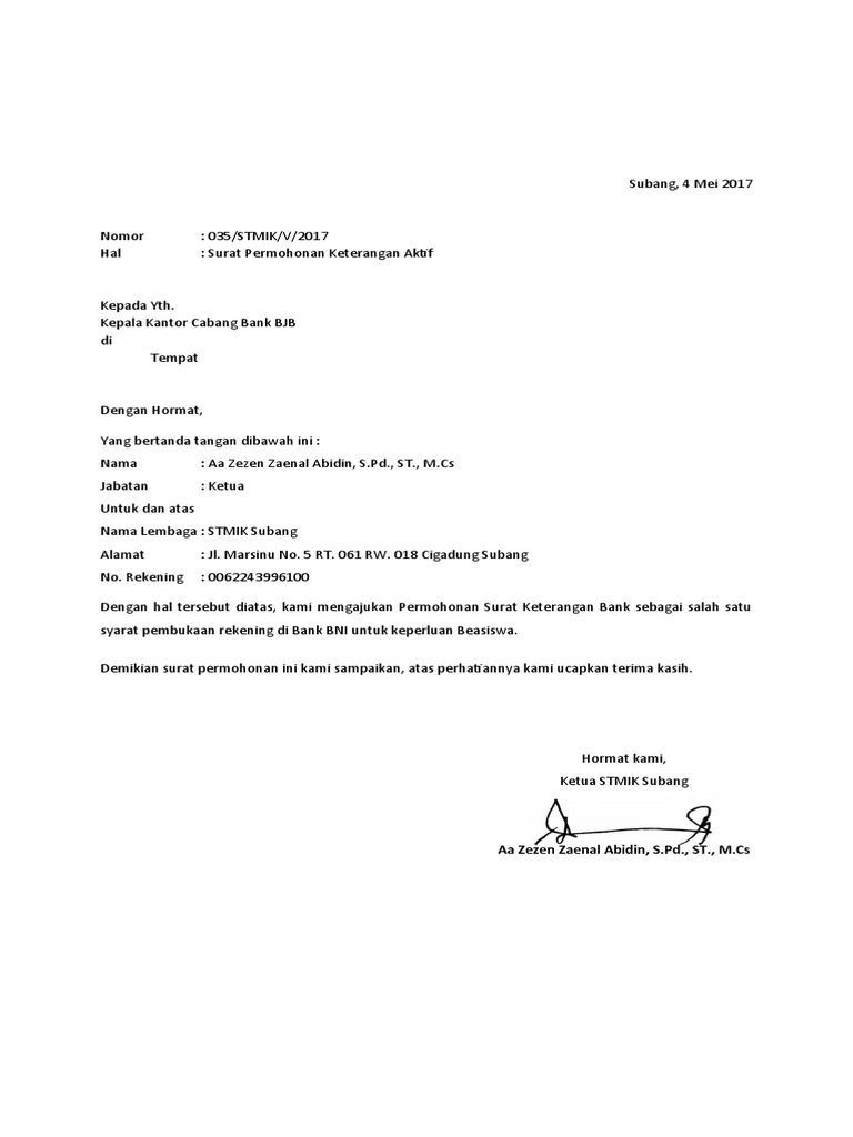 Surat Permohonan Bank | PDF