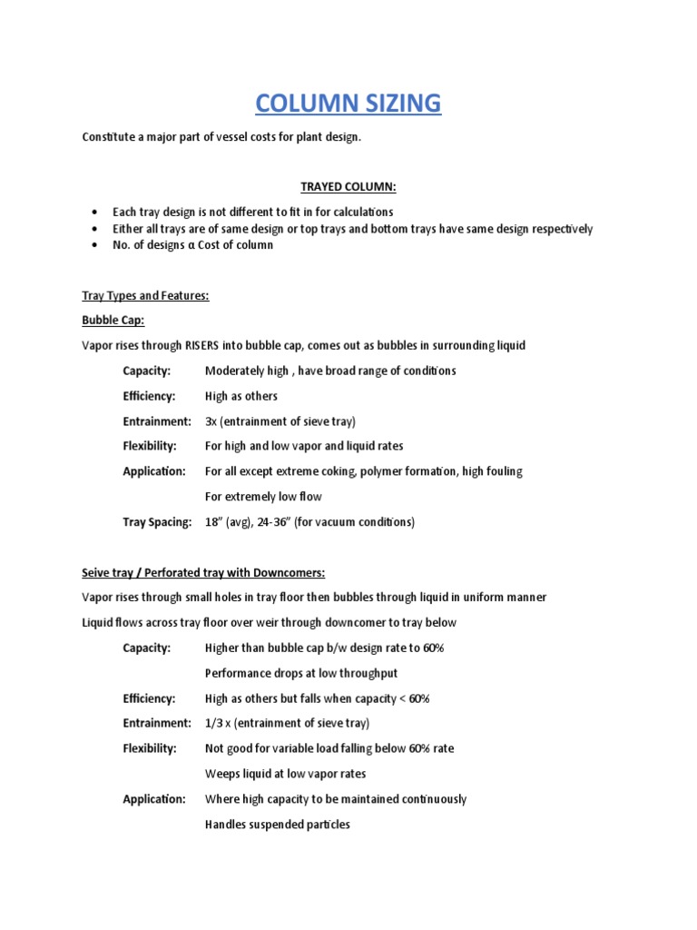 Column Sizing | PDF | Chemistry | Chemical Engineering