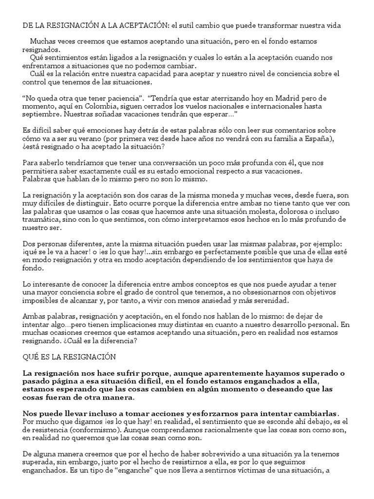 Resignación vs. Aceptación: Claves Emocionales | PDF | Sufrimiento ...