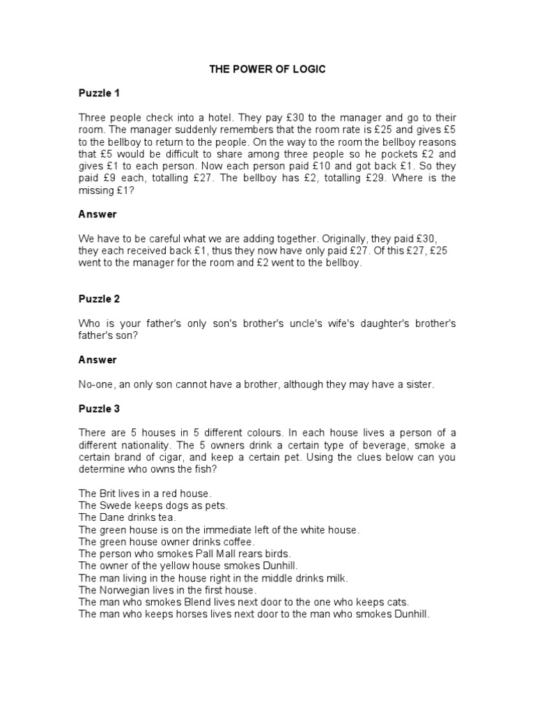 Logic Puzzles and Riddles Explained | PDF