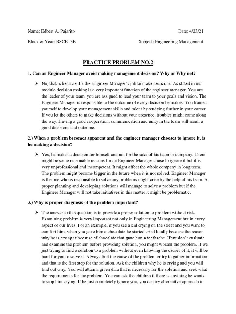 Practice Problem No. 2 PAJARITO, EDBERT A. | PDF | Human Nature ...