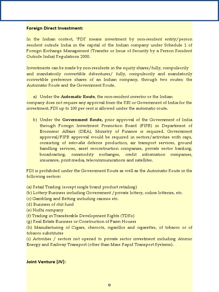 Understanding FDI in India: Routes & Regulations | PDF | Joint Venture ...