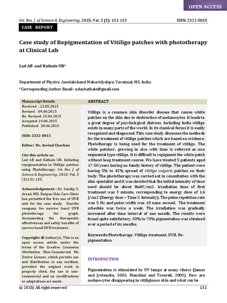 Case Study of Repigmentation of Vitiligo Patches With Phototherapy at ...