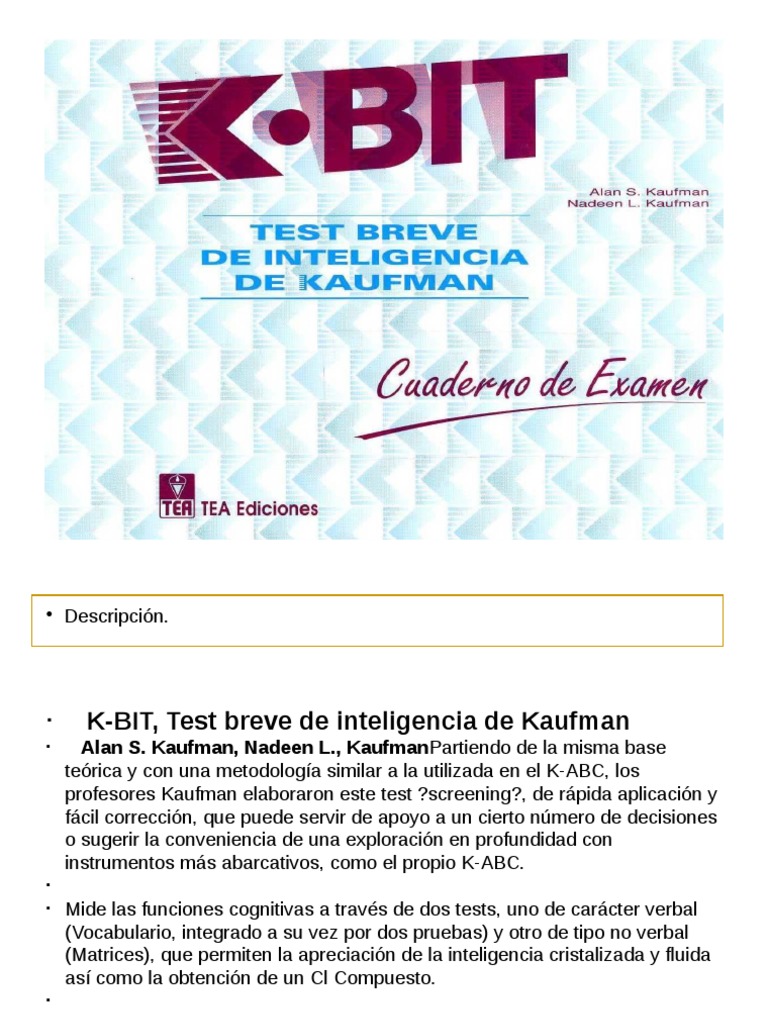 Test K-BIT de Inteligencia Kaufman | PDF | Métodos y materiales de ...