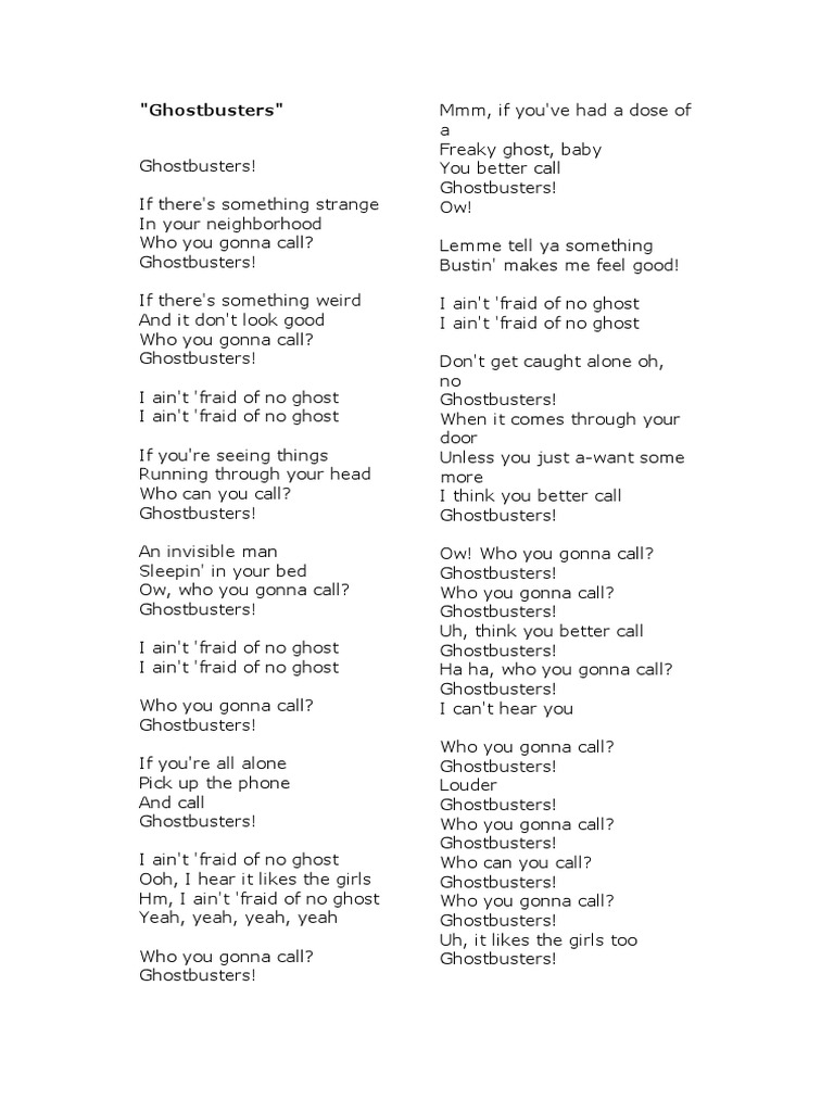 Ghostbusters Theme Song Lyrics | PDF | Mystery, Thriller & Crime Fiction