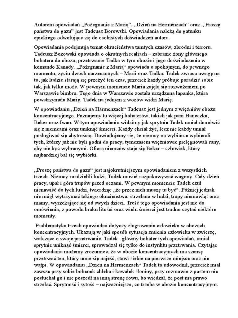 Tadeusz Borowski Proszę Państwa Do Gazu Pdf