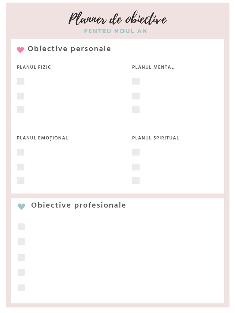 Planner Obiective Anual Personal Si Profesional EDITABIL | PDF