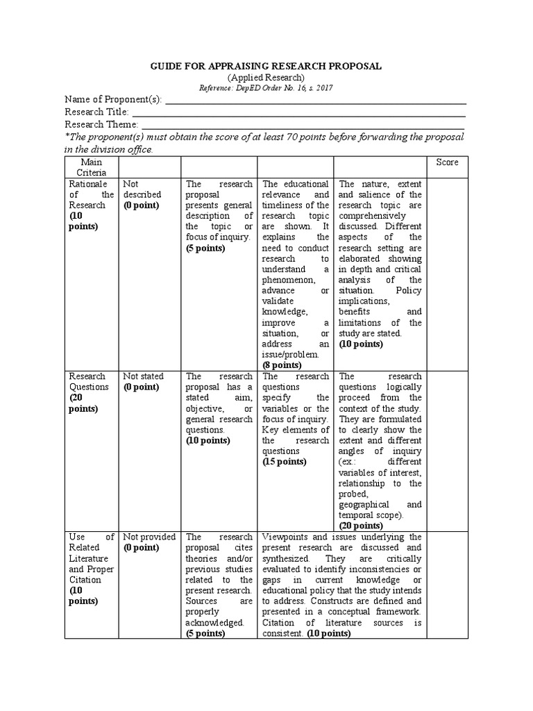 Guide For Appraising Research Proposal | PDF | Data | Methodology