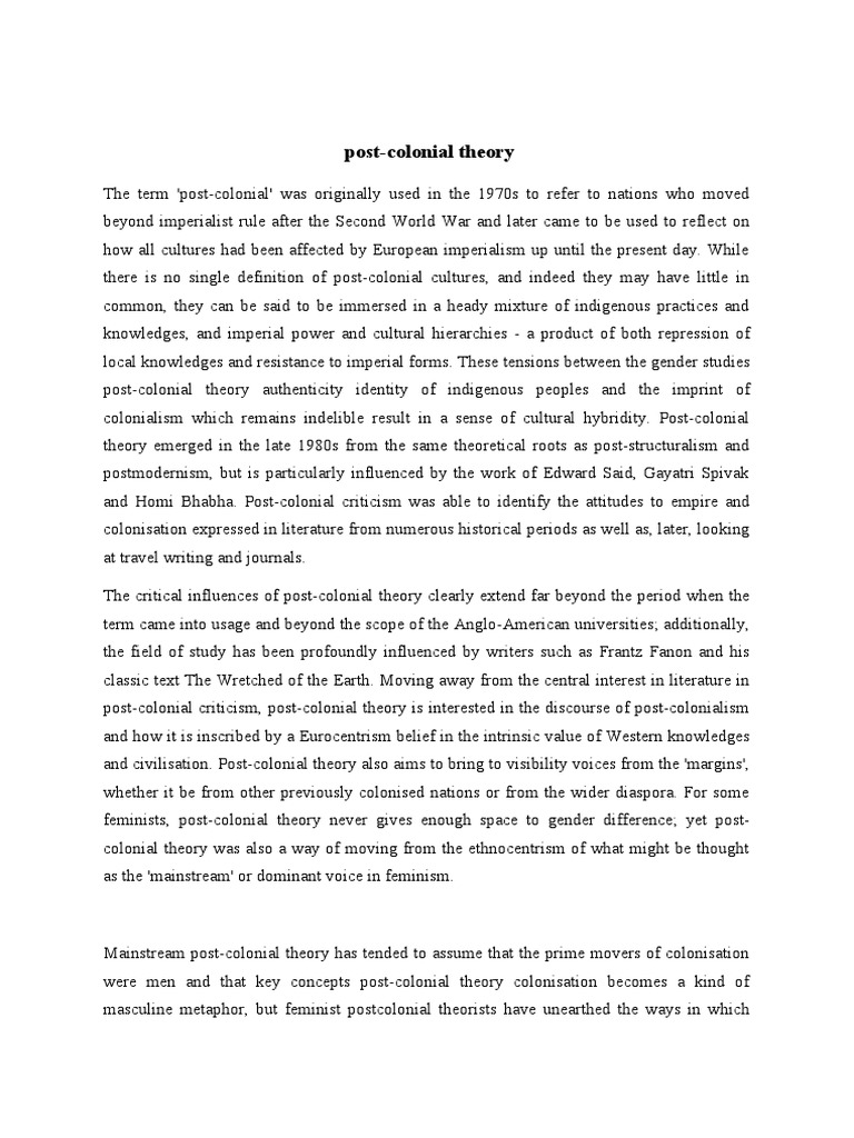 Post Coloniel Theory, Gender Order | PDF | Postcolonialism | Feminism