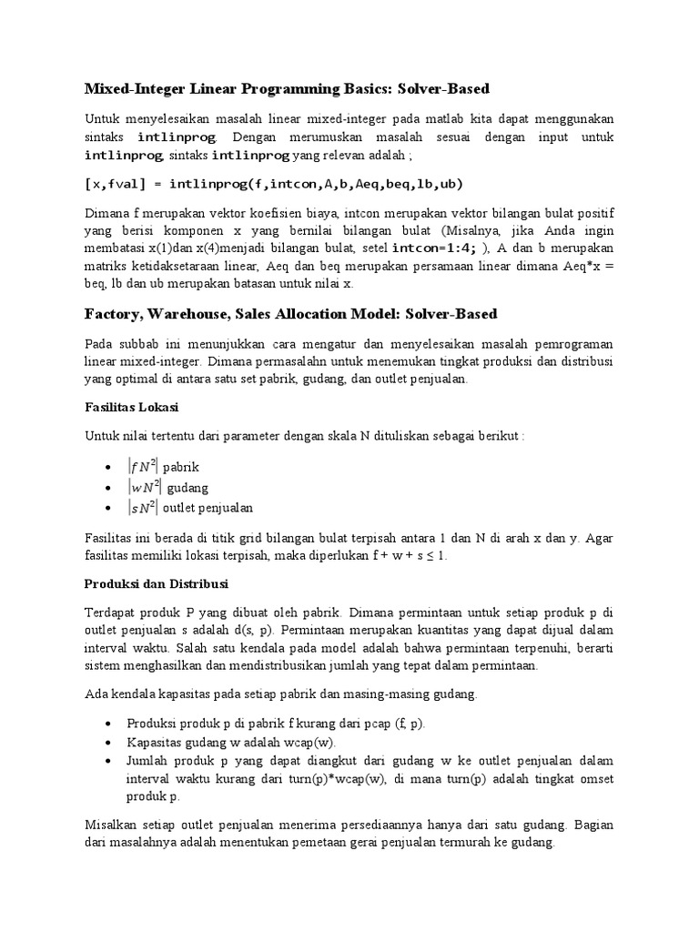 Mixed-Integer Linear Programming Basics: Solver-Based: Fasilitas Lokasi ...