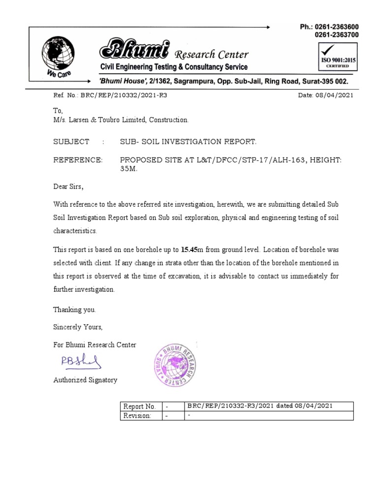 Sub-Soil Investigation Report for L&T | PDF | Deep Foundation | Silt