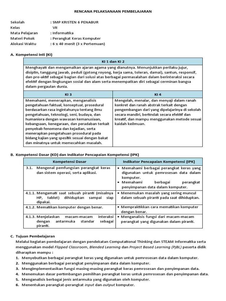 RPP Blended Learning Informatika 7 | PDF