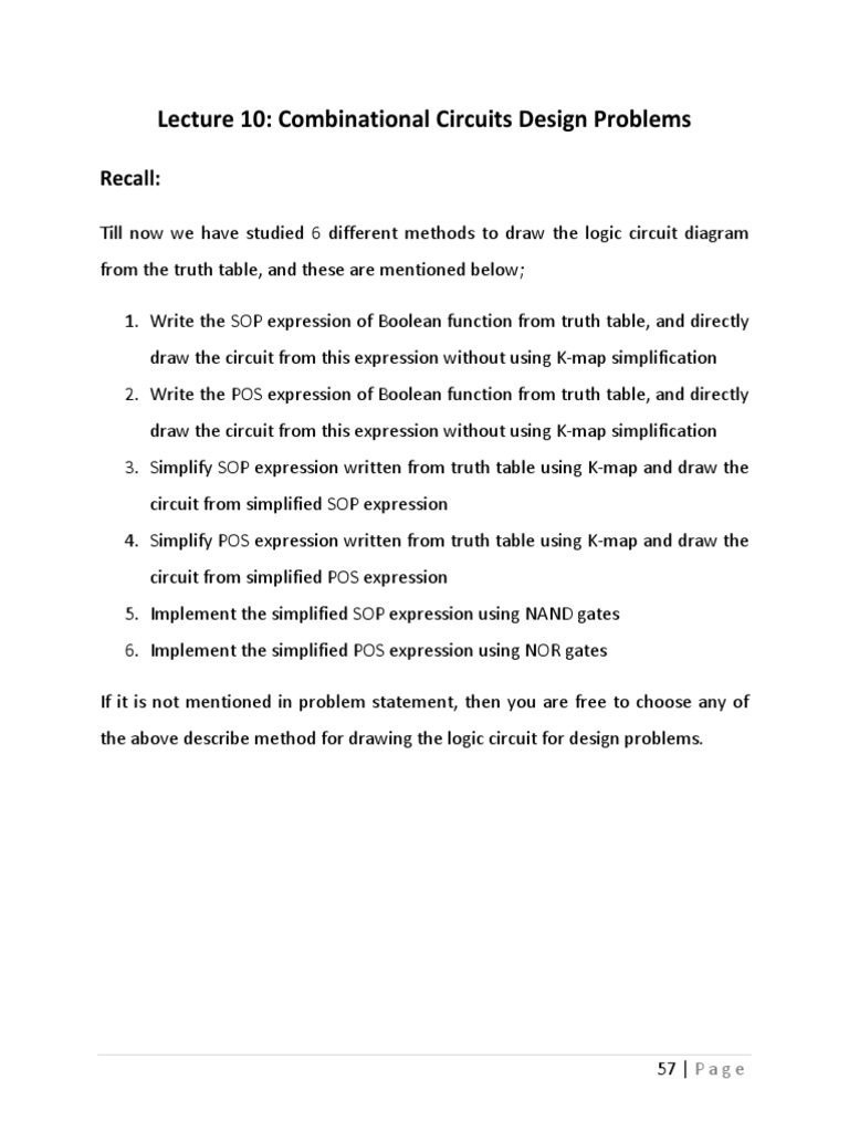 Combinational Circuit Design Problems | PDF | Logic Gate | Digital ...
