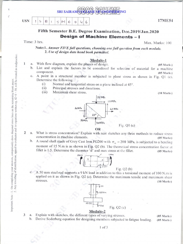 Design of Machine Elements Exam Paper | PDF | Belt (Mechanical) | Screw