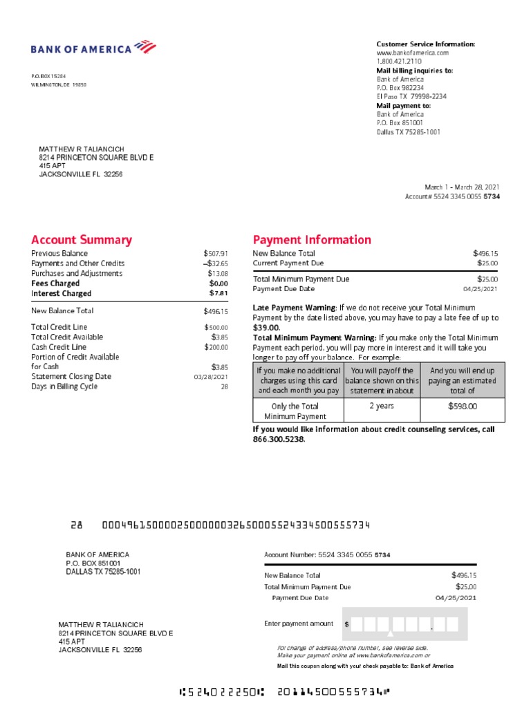 Payment Information Account Summary P O BOX 15284 Wilmington De 