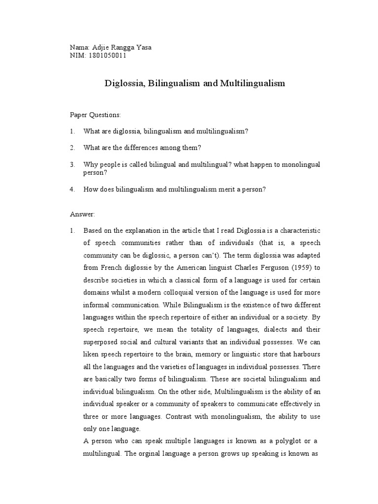 Diglossia, Bilingualism and Multilingualism | PDF | Multilingualism ...