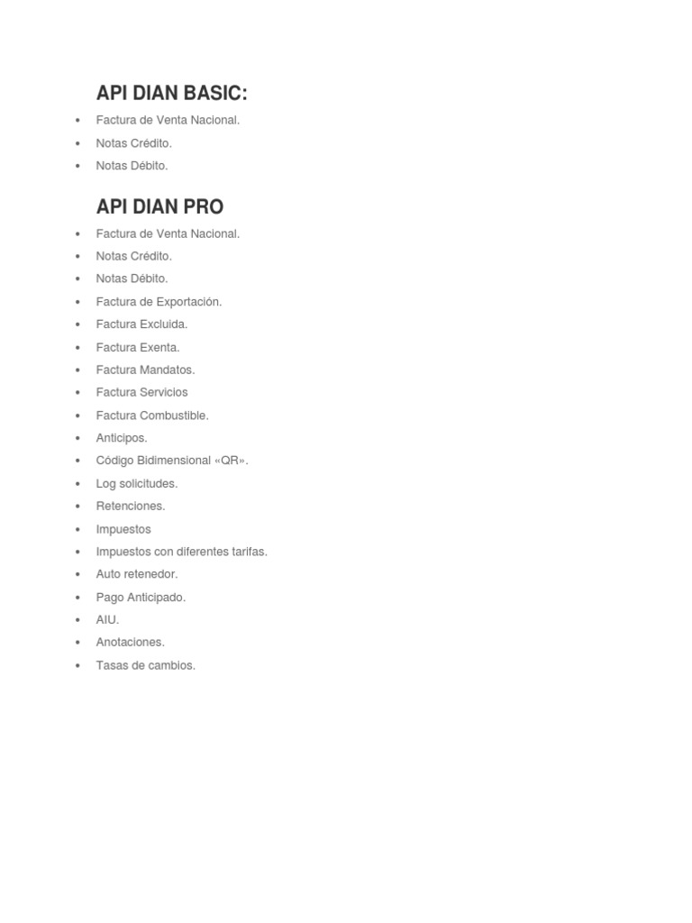 Funcionalidades de la API DIAN | PDF | Negocios | Finanzas y dinero