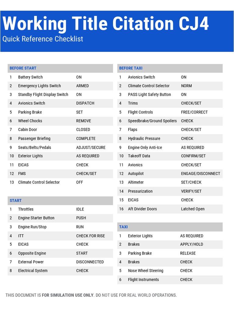CJ4 Quick Reference Checklist | PDF | Landing Gear | Airspeed