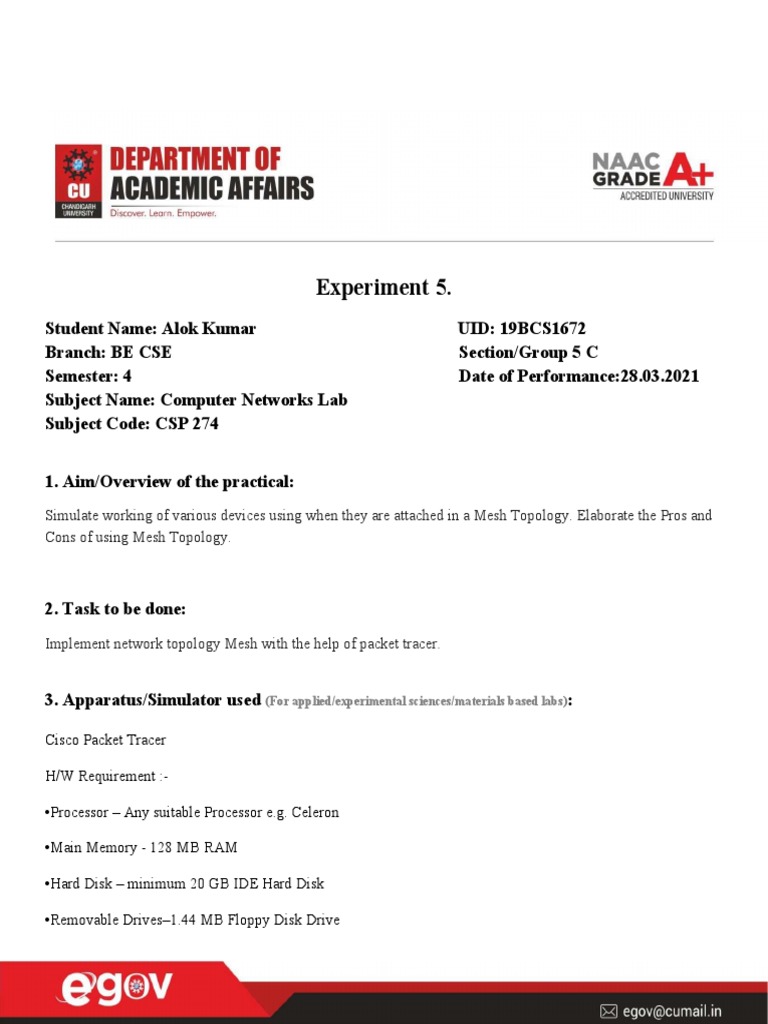 Experiment 5 | PDF | Network Topology | Computer Networking