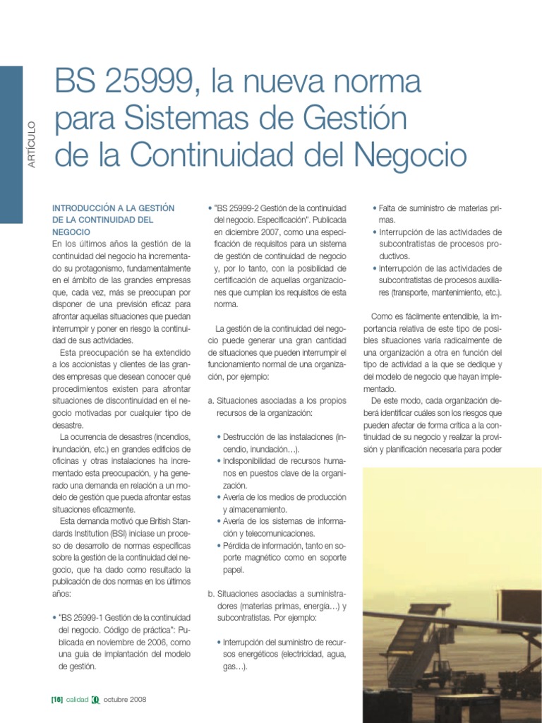 BS 25999. Nueva Norma para Sistemas de Gestion de La Continuidad Del ...