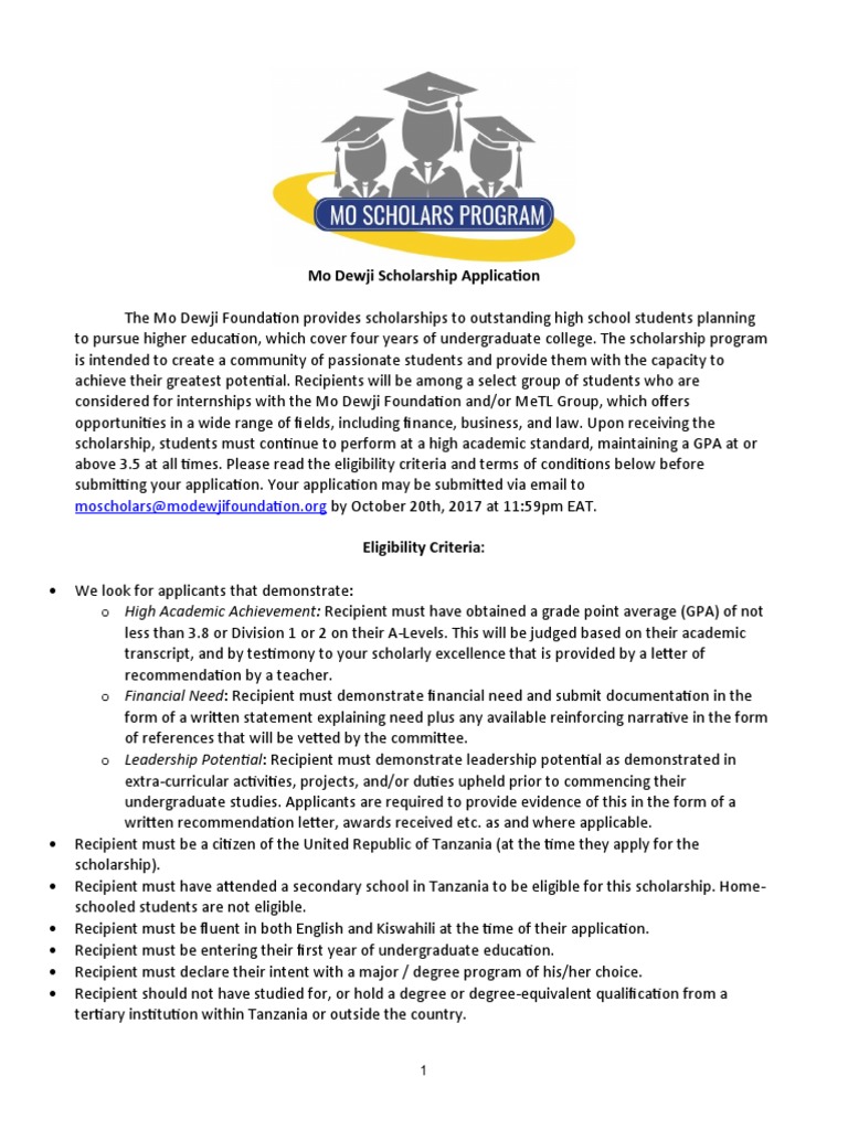 Mo Scholars Program Application Form 2017 | PDF | Internship | Job Hunting