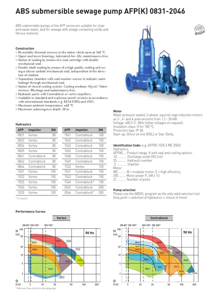 ABS SUBMERSIBLE SEWAGE PUMP AFP (K) 08312046 (GB) 2Page Pump Mechanical Engineering