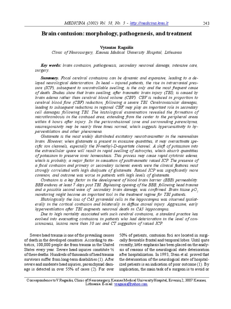 Brain Contusion: Morphology, Pathogenesis, and Treatment | PDF ...