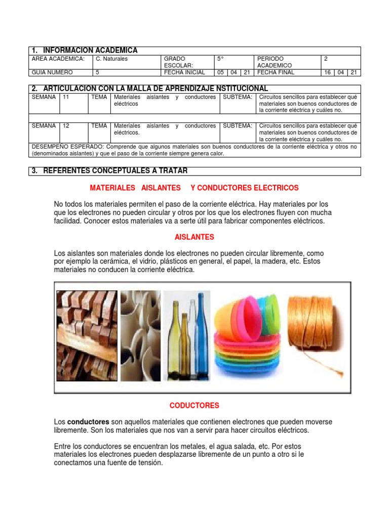 Conductores y Aislantes Eléctricos 5° | PDF | Aislador (Electricidad ...