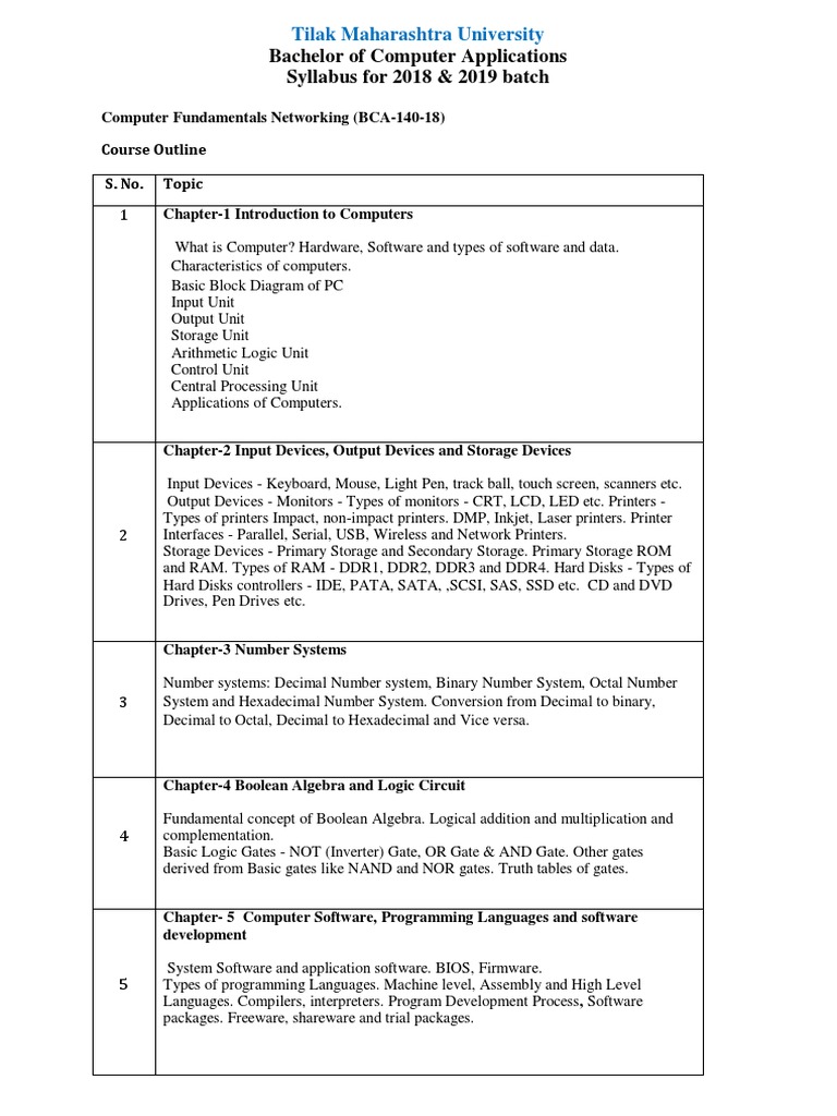 Bachelor of Computer Applications Syllabus For 2018 & 2019 Batch | PDF ...
