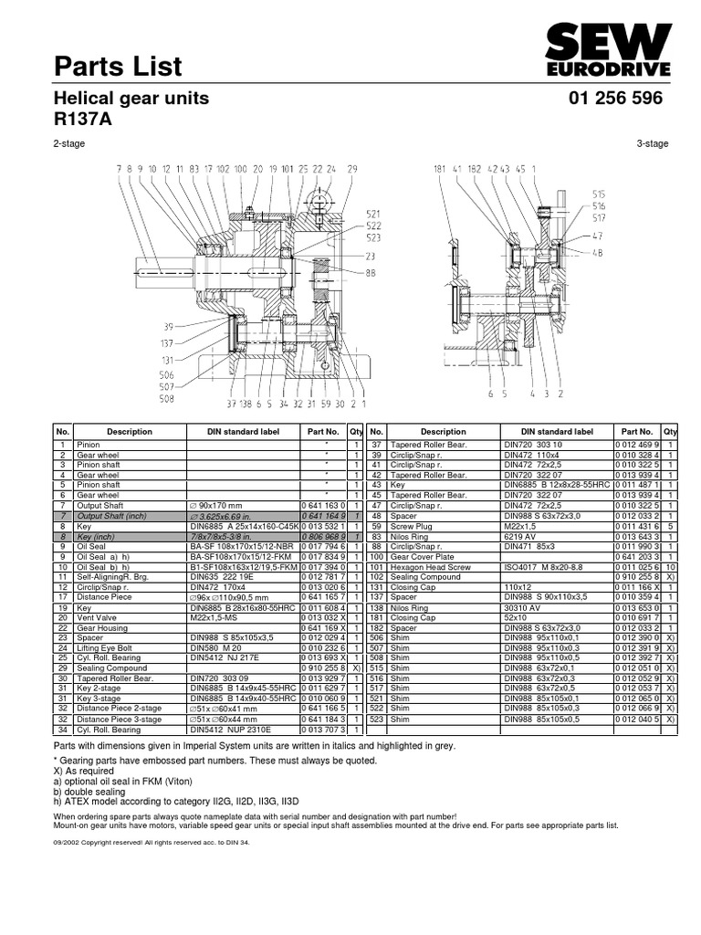 Parts List Helical Gear Units 01 256 596 R137A PDF Gear Screw