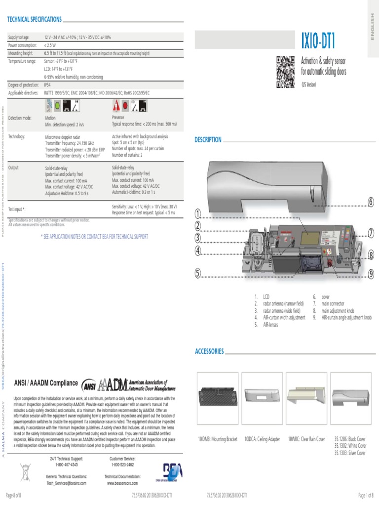 BEA IXIO DT1 Installation Instructions PDF Power Supply Radar