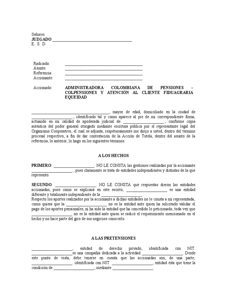 Modelo Contestación Tutela Falta de Legitimación en La Causa | PDF ...