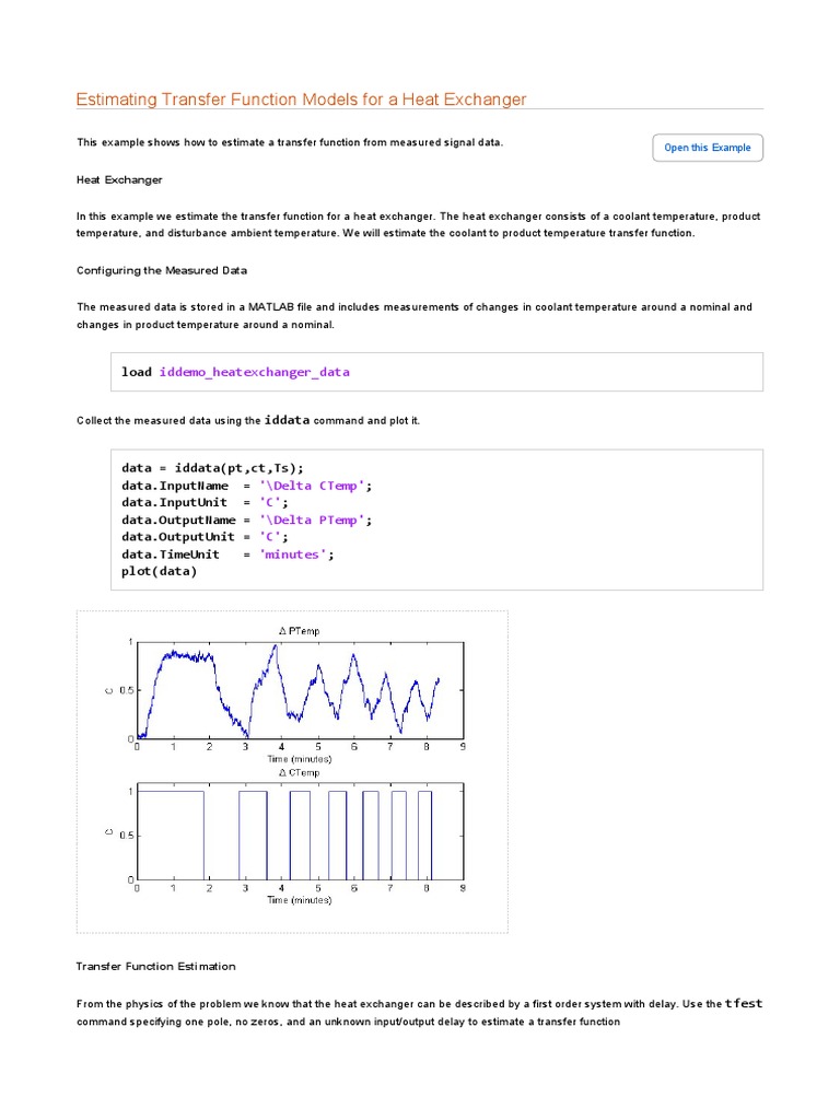 Estimating Transfer Function Models For A Heat Exchanger: Iddemo ...