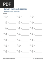 Grade 4 Fractions To Decimals A